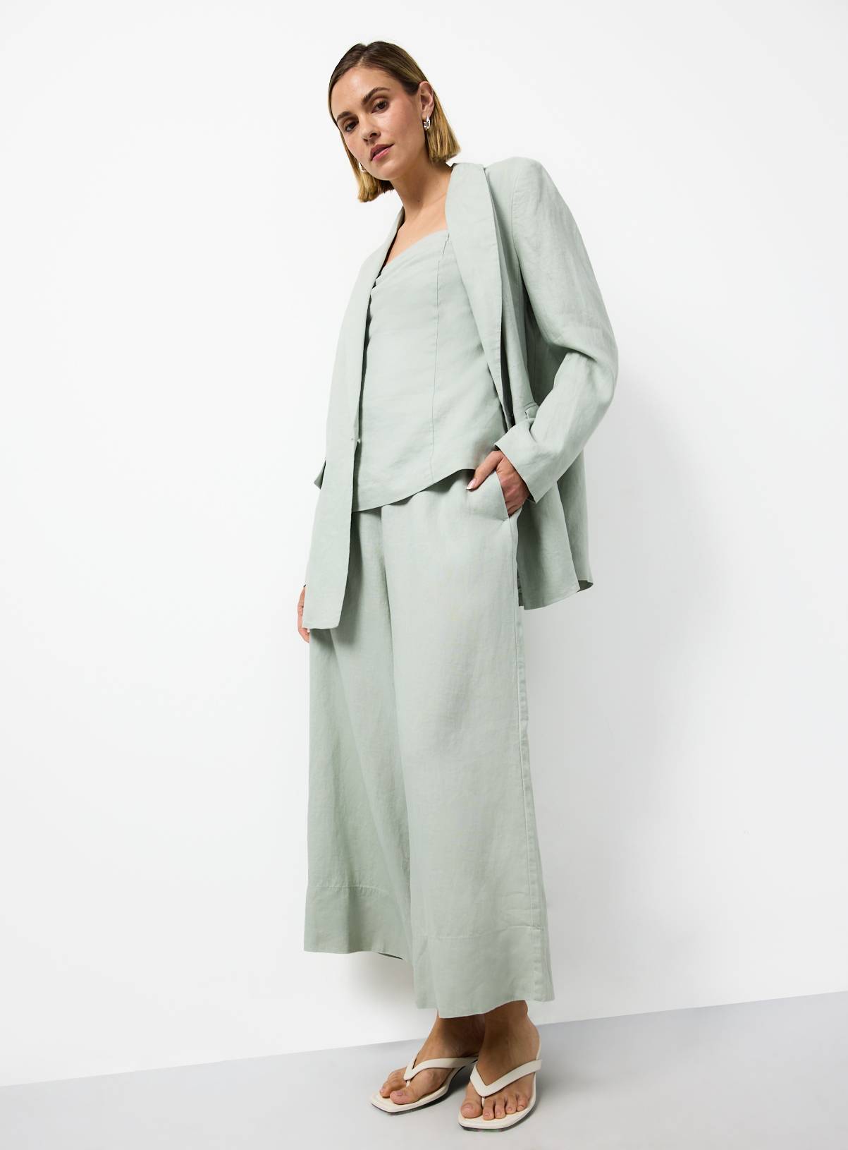 Pale Green Linen Longline Blazer 16 - Image 2